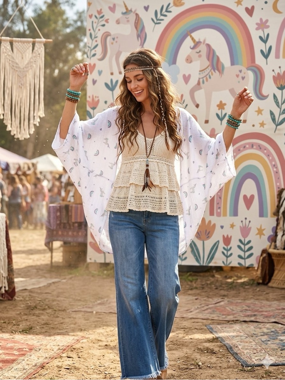 Unicorn/rainbow boho cocoon shrug kimono w hippy shabby chic vibe
